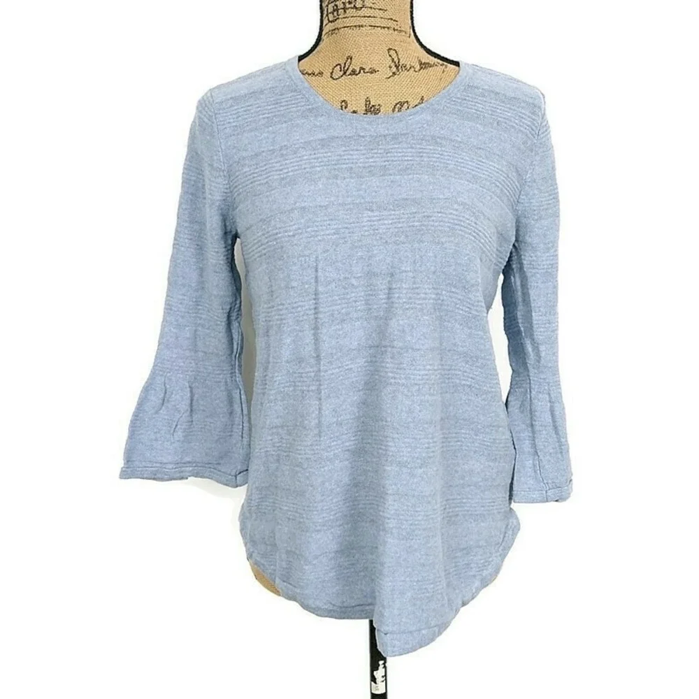Eight Eight Eight Sweater Womens Medium Blue Bell Sleeve Textured Stripe Cotton